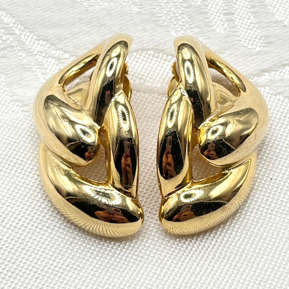 Vintage Seiferts Gold Tone Classic‎ 80s 90s Chunky Knotted Clip-On Earrings